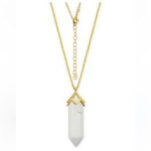 WHITE AGATE HEXAGONAL PENDULUM PENDANT 32” GOLD CHAIN NECKLACE OS